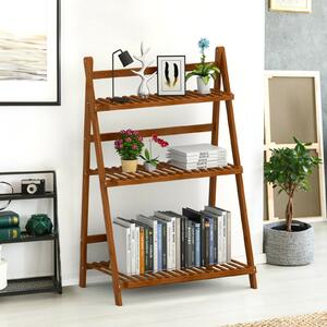 Costway 3 Tier Folding Ladder Style Plant Stand / Display Stand-Brown