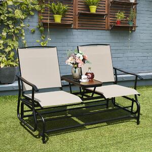 Costway 2 Seater Garden Rocking Lounge with Centre Table-Beige