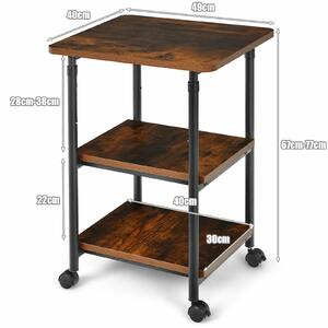 Costway 3 Tier Height Adjustable Printer Stand / Wheeled Occasional Table-Brown