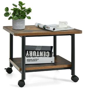 Costway 2 Tier Wooden Printer Stand with 360° Swivel Casters-Brown