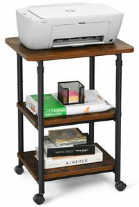 Costway 3 Tier Height Adjustable Printer Stand / Wheeled Occasional Table-Brown