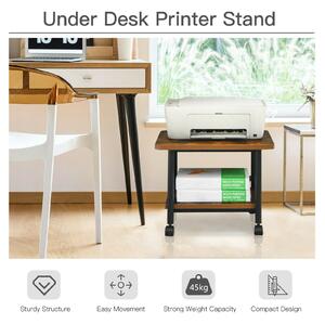 Costway 2 Tier Wooden Printer Stand with 360° Swivel Casters-Brown