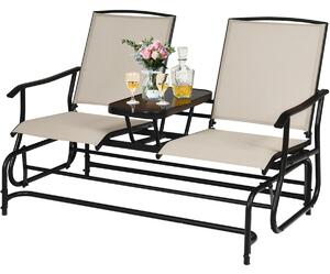 Costway 2 Seater Garden Rocking Lounge with Centre Table-Beige