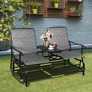 Costway 2 Seater Garden Rocking Lounge with Centre Table-Grey