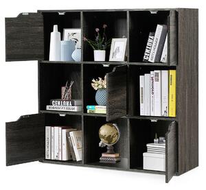 Costway Grey Wooden 9 Cube Bookcase / Shelving / Display Unit