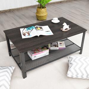 Costway Retro Styled Coffee Table with Mesh Shelf