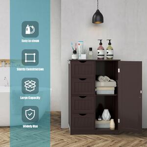 Costway Freestanding Storage Cupboard with Adjustable Shelf and Drawers-Brown