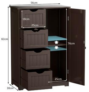 Costway Freestanding Storage Cupboard with Adjustable Shelf and Drawers-Brown