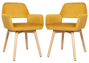2 Pieces Retro Styled Velvet Chairs-Yellow