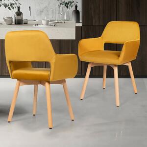 Costway 2 Pieces Retro Styled Velvet Chairs-Yellow