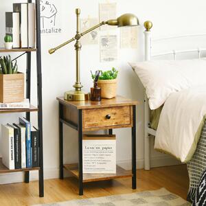 Costway 2-Tier Industrial End Table with Drawer & Open Shelf