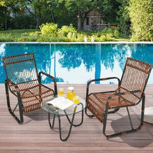 Costway 3 Piece Rattan Furniture Set with 2 Armchairs and Glass Coffee Table