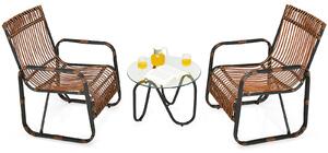 Costway 3 Piece Rattan Furniture Set with 2 Armchairs and Glass Coffee Table