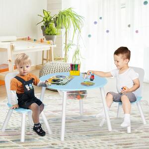 Costway 3pcs Wooden Kid's Activity Table Set with Mesh Storage-Blue