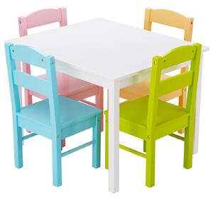 Costway Children Wooden Table and 4 Chairs for Preschool Girls and Boys-Pastel