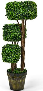 Costway 88cm Artificial Triple Square Shaped Topiary Decoration Tree
