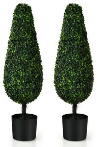 Costway 2pcs Artificial Topiary Tower Tree Decoration Potted Aglaia Odorata