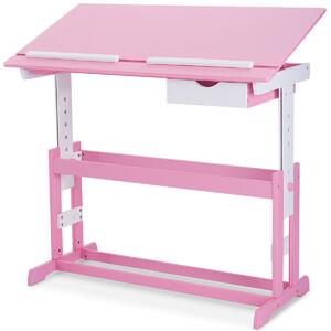 Costway Children's Height Adjustable Tilting Drawing Table with Storage-Pink