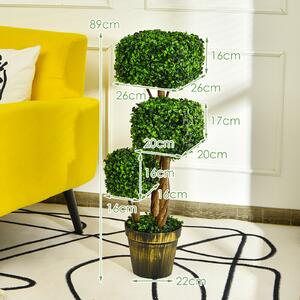Costway 88cm Artificial Triple Square Shaped Topiary Decoration Tree