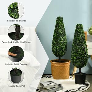 Costway 2pcs Artificial Topiary Tower Tree Decoration Potted Aglaia Odorata