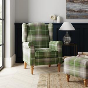 Oswald Check Wingback Armchair Green/White