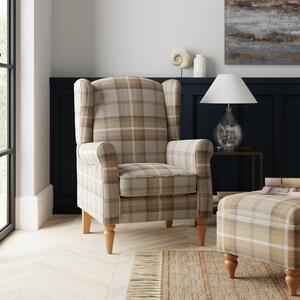 Oswald Check Wingback Armchair Brown/White