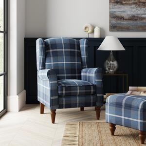 Oswald Check Wingback Armchair Navy Blue/White