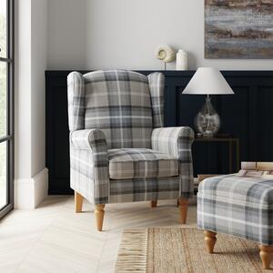 Oswald Check Wingback Armchair Grey