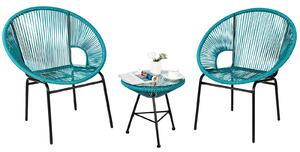 Costway 3Pcs Patio Rattan Woven Furniture Set with Glass Table-Green