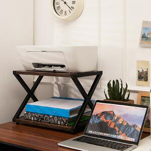 Costway 2-Tier Wooden X-Shaped Desktop / Printer Stand-Brown