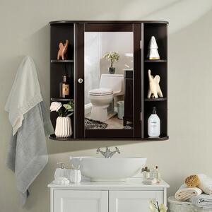 Costway 3-Tier Mirrored Wall Mounted Bathroom Cabinet-Brown