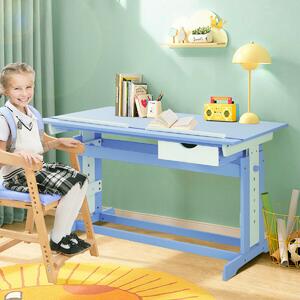 Costway Children's Height Adjustable Tilting Drawing Table with Storage-Blue