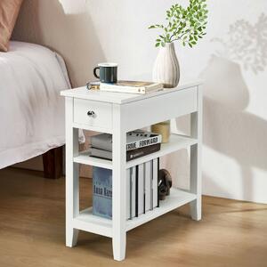 Costway 3-Tier End Table with Drawer-White