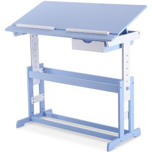 Costway Children's Height Adjustable Tilting Drawing Table with Storage-Blue