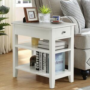 Costway 3-Tier End Table with Drawer-White