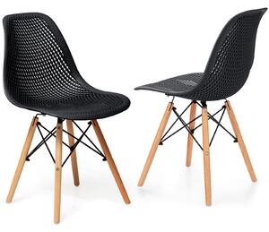 Costway Set of 2 DSW Dining Chair with Mesh Design and Beech Wood Legs-Black
