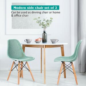 Costway Set of 2 DSW Dining Chair with Mesh Design and Beech Wood Legs-Green