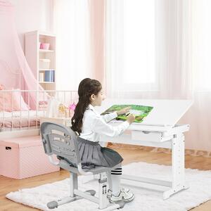 Costway Children's Height Adjustable Tilting Drawing Table with Storage-White