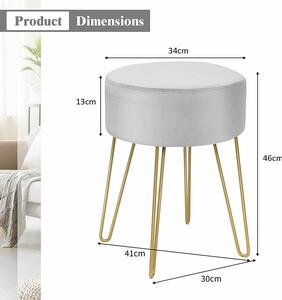 Costway Round Velvet Stool with Hairpin Legs-Gray