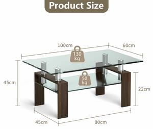 Costway Modern Glass Coffee Tea Table with Open Shelf-Coffee