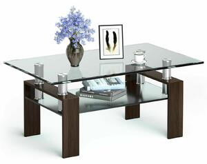 Costway Modern Glass Coffee Tea Table with Open Shelf-Coffee