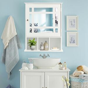 Costway Bathroom Wooden Wall Storage Organiser with Mirror-White