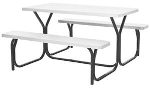 Costway Picnic Table Bench Set with Metal Base Wood for Outdoor-White