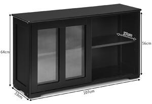 Costway Sideboard Cabinet with Sliding Glass Doors and Adjustable Shelf-Black