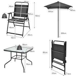 Costway 6 Piece Patio Dining Set with Umbrella and 4 Folding Chairs
