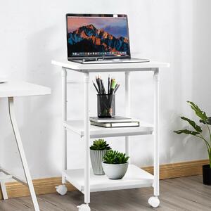Costway 3 Tier Height Adjustable Printer Stand / Wheeled Occasional Table-White