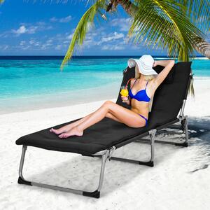 Costway Adjustable Sun Lounger with Soft Mattress and Removable Pillow-Black