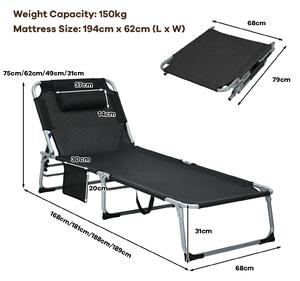 Costway Adjustable Sun Lounger with Soft Mattress and Removable Pillow-Black