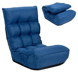 Costway Folding Lazy Floor Chair with 5-Position Adjustable Head and Side Pocket-Blue