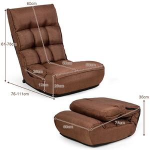 Costway Folding Lazy Floor Chair with 5-Position Adjustable Head and Side Pocket-Coffee
